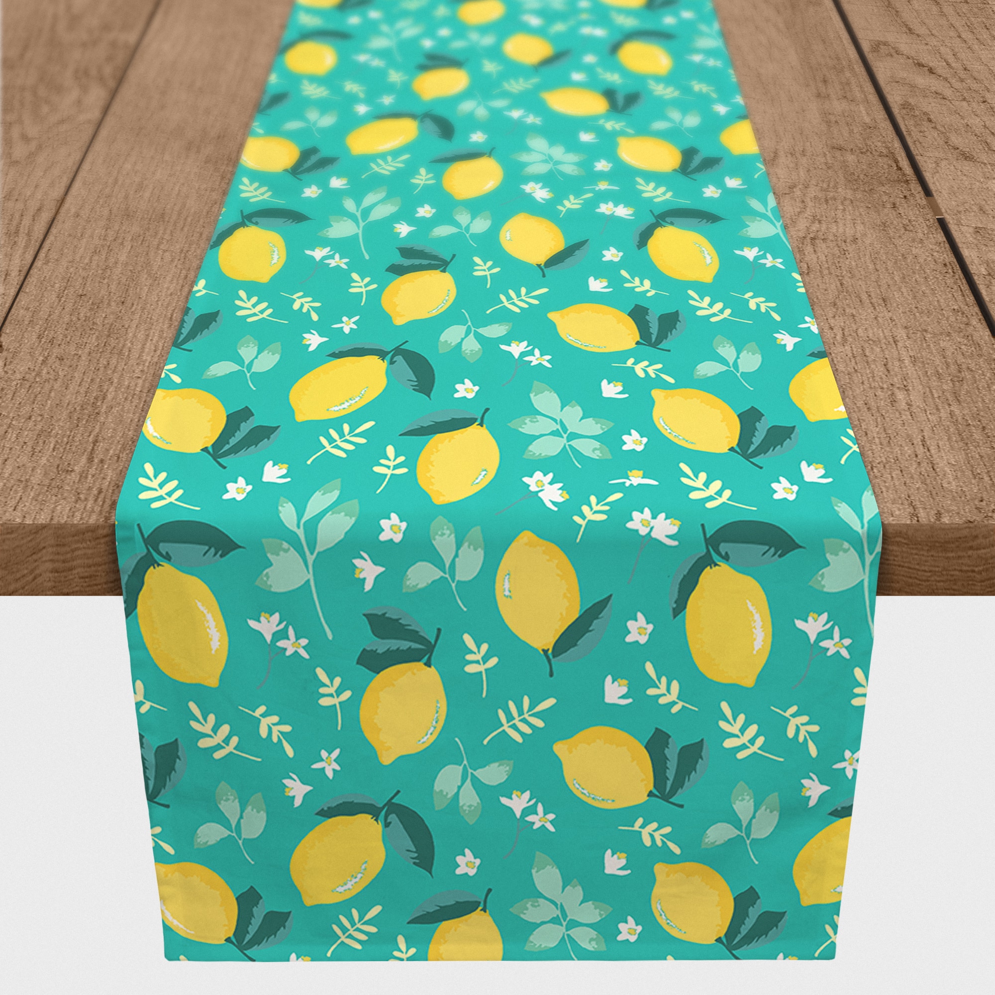 Lemons On Teal Indoor/Outdoor Table Runner